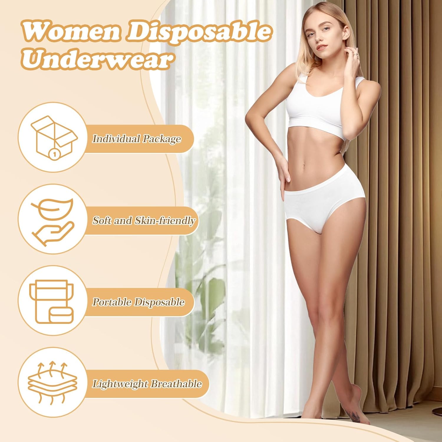 Rosvola Pure Cotton Women's Disposable Underwear Travel (10pcs) - Soft Breathable Individually Wrapped, High Elastic Waist - Image 2