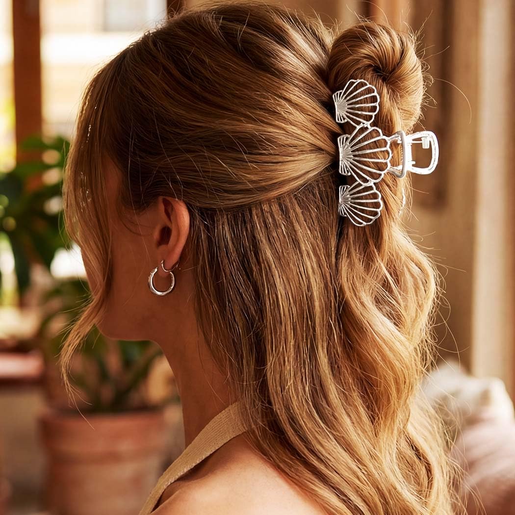 Fashey Starfish Claw Clips Gold Metal Hair Clips Seashell Hair Claw Clips Mermaid Hair Accessories for Women (Silver) - Image 3