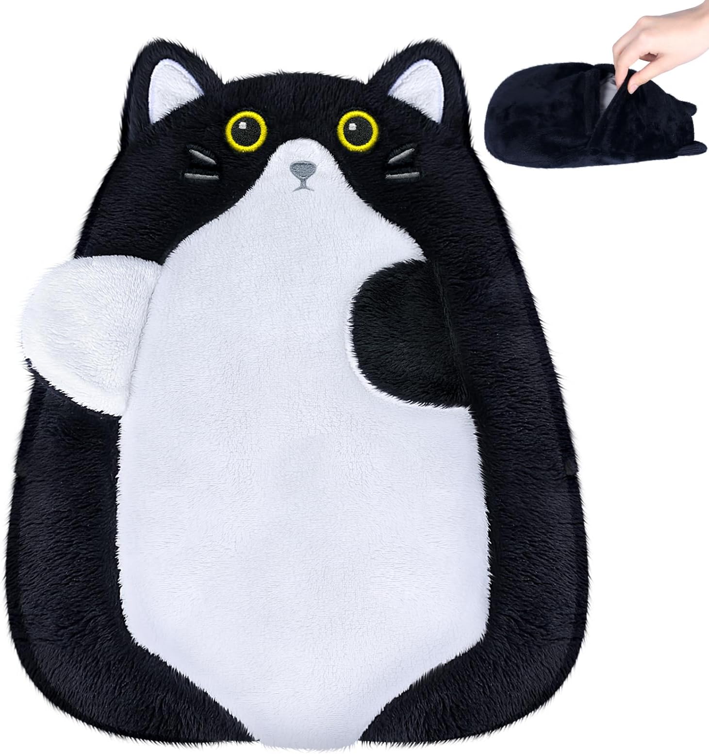 SuzziPad Microwavable Heating Pad – Cute Cat Plush Stuffed Animal for Menstrual Cramps & Period Comfort, Unscented Heat Pad for Women & Girls, Hot Pack with Washable Cover（Black）