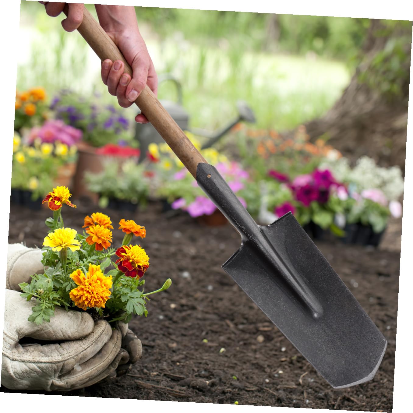 Abaodam Herramienta de Jardinería para Excavar y Plantar Pala de Acero Manganeso Mango Resistente Adecuado para Trabajo en Huerto y Jardín
