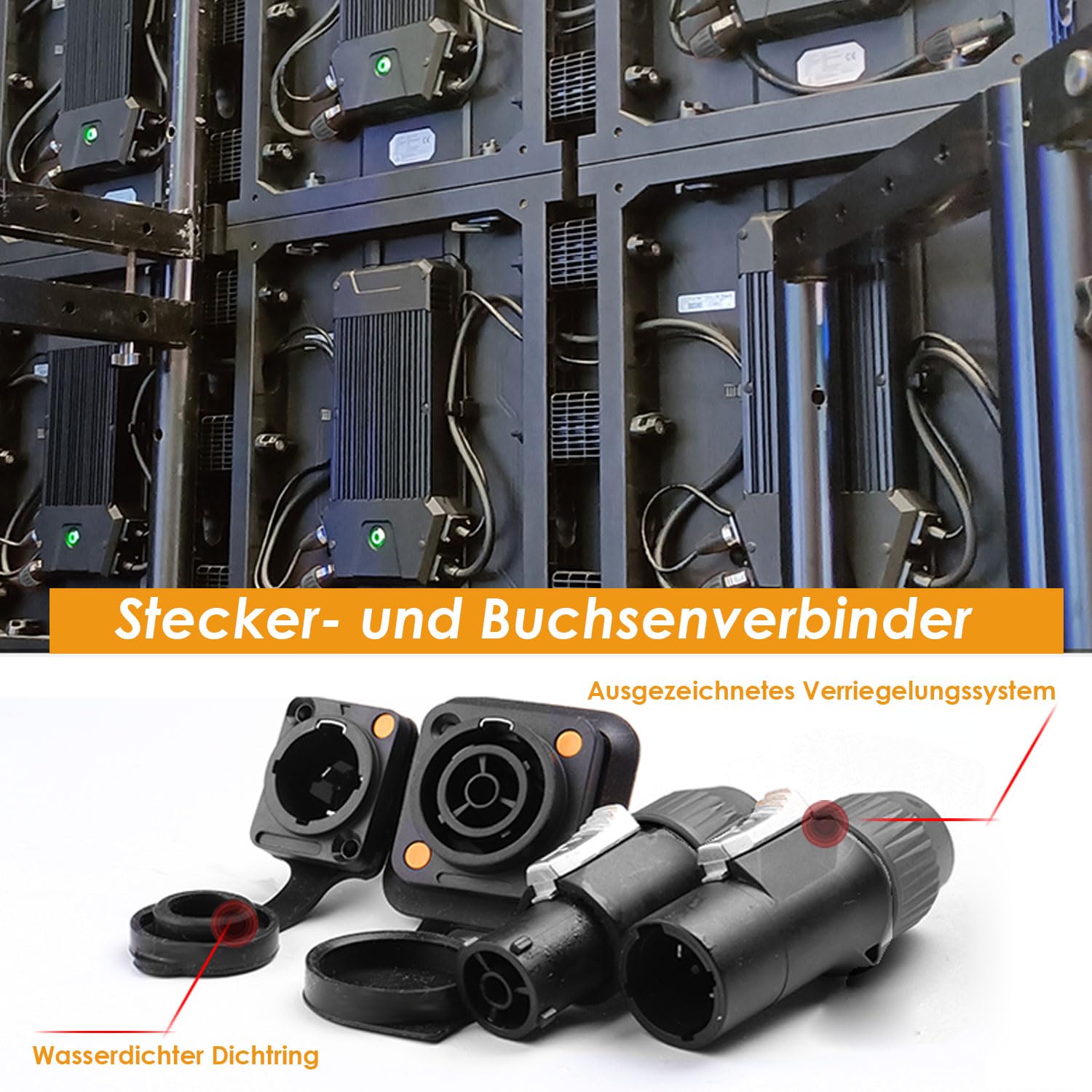 PowerCON Einbaubuchse IP65, Wasserdichter Locking PowerCON Anschluss 20A 250V, 3-Pin AC Panel Mount Steckverbinder für Bühnenbeleuchtung, LED Displays & PA-Systeme, 4 Stück