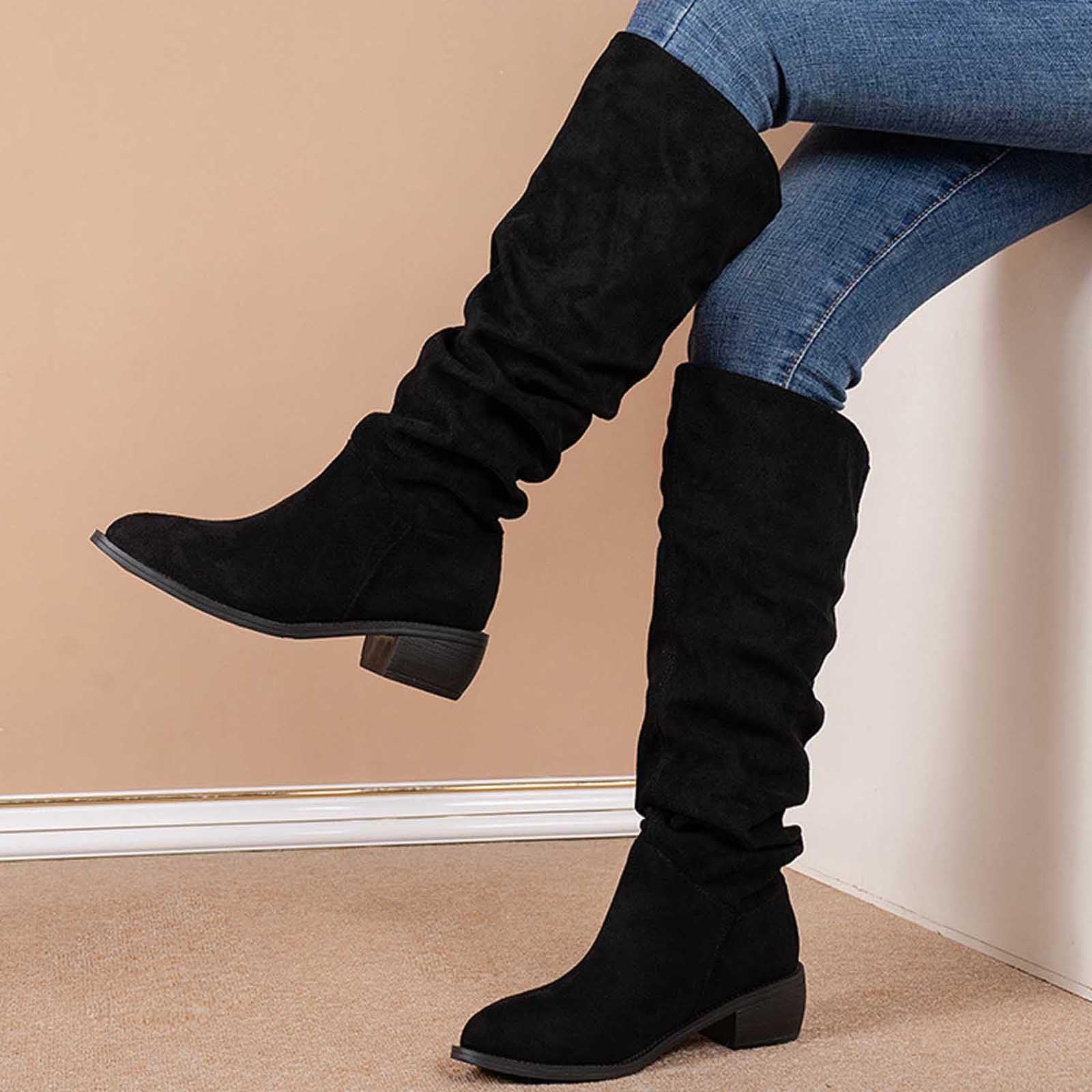 Botas de Vestir Rujer Botas de Media Pantorrilla para Mujer, Botines tacón Cuadrado a la Moda, sin Cordones, para Uso Informal, duraderas y cómodas, Invierno y otoño.