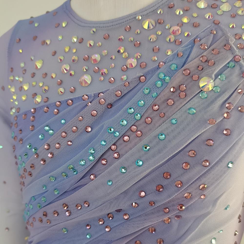 LIUHUO - Vestido de patinaje artístico, color lavanda, diseño de diamantes, rendimiento de competición