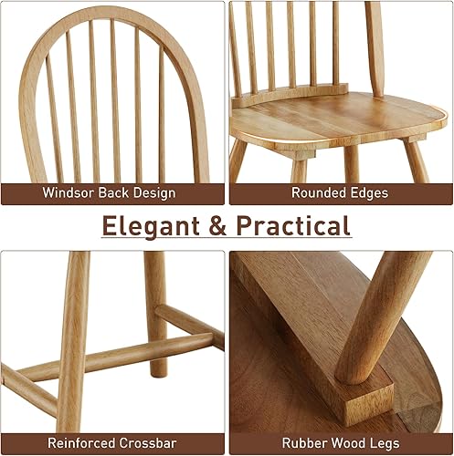 Miniatura 6 de POWERSTONE Juego de 6 sillas de comedor, sillas Windsor de madera con respaldo de husillo, silla de comedor de granja, silla de cocina, color roble