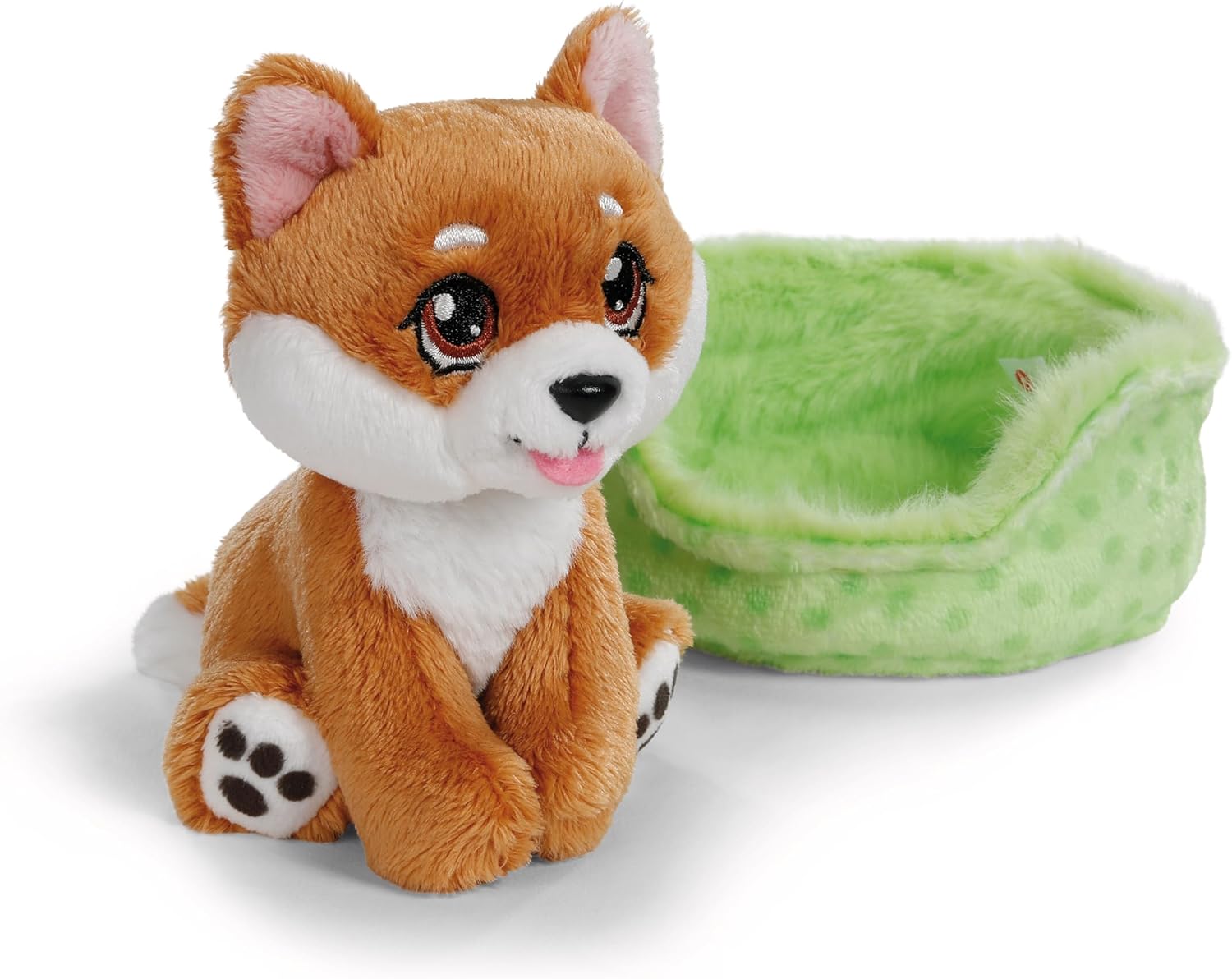 NICI 61943 Shiba Inu Plush Dog in the Basket, Soft and Cuddly Toy for Adults and Children, 12 cm, Brown, Dog