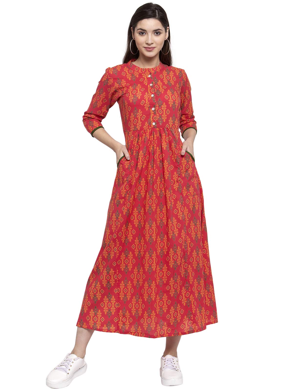 INDIBELLECotton Abstract Print Waist gathere A-line Dress