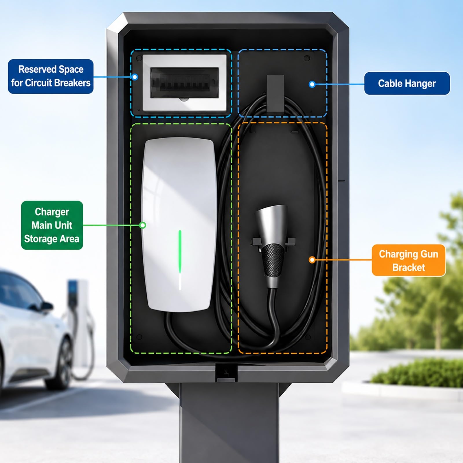 Schutzgehäuse für EV Ladestationen Standgehäuse für den Außenbereich, Schutzabdeckung mit Zahlenschloss, Universell Passend für die Meisten Elektroauto Ladegeräte(50x25x140cm/20x10x55in)