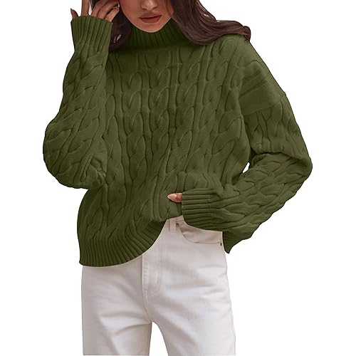 ZESICA Women's Sweaters Fall Winter Long Sleeve Mock Neck Solid Color Casual Loose Chunky Pullover Sweater