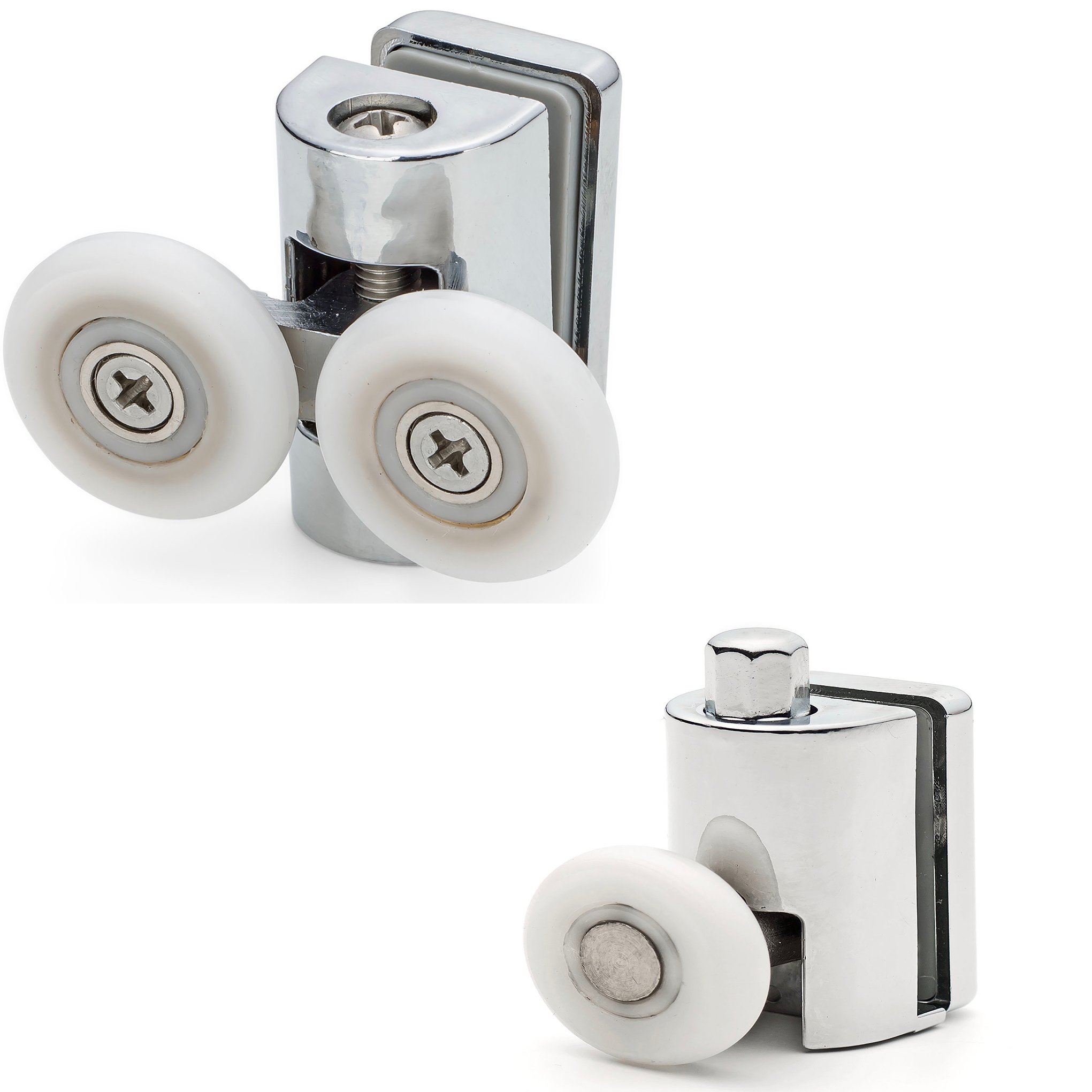 ShowerPart Twin/Double Shower Door Rollers/Wheels L073, Diameter 25mm, Wheel Thickness 6mm, Chromed Plastic, Shower Door Replacement Parts, 4X