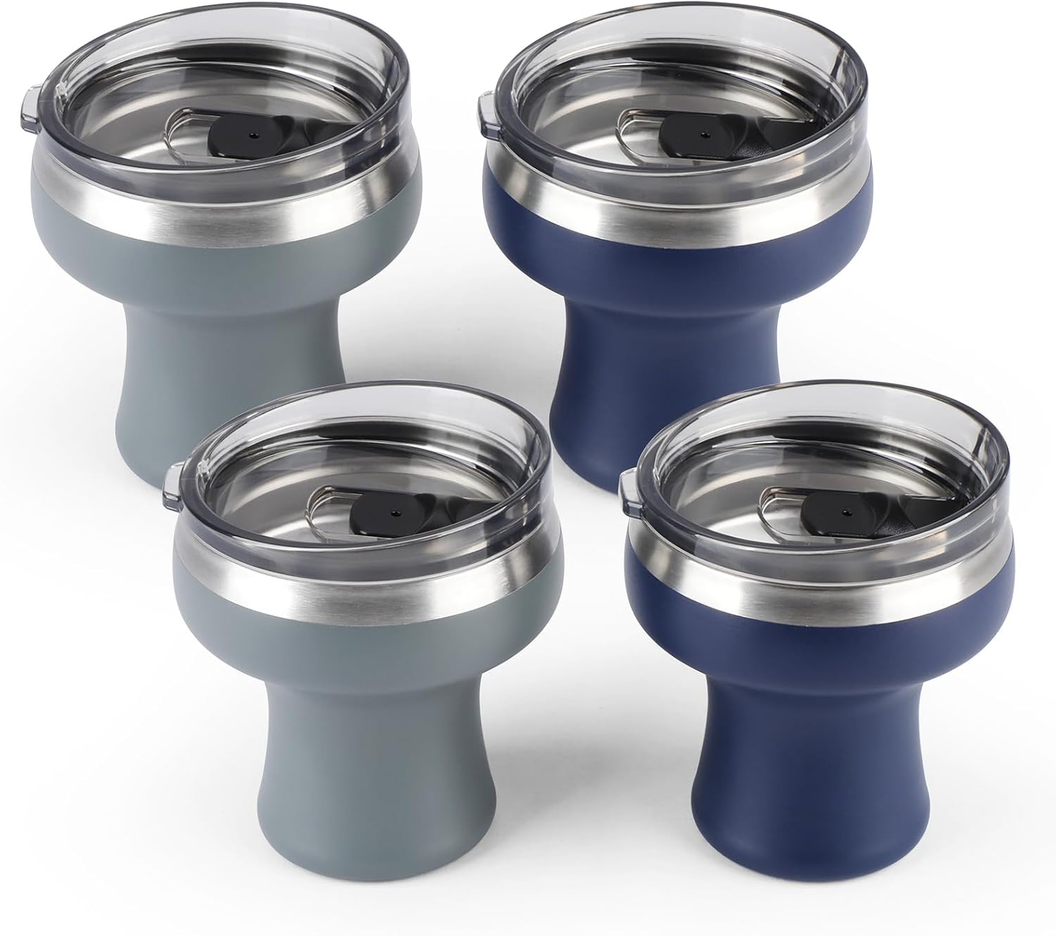 Olympia Tools Vacuum Insulated Stainless Steel Martini Glass, Set of 4, Martinis Stay Icy Cold Stemless Cocktail Glasses, Elegant Home Entertaining Bold Beautiful Barware, Set 12 oz, Navy/Gray