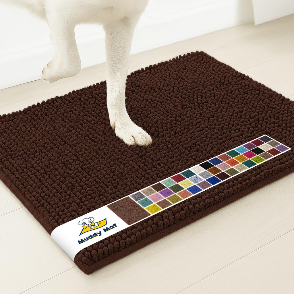 Muddy Mat® | Super Water Absorbent Door Mat Indoor, Microfiber Quick Dry Chenille Entryway Rug, Slip Resistant Front Door Mat, Indoor Mats for Entryway, Machine Washable Pet Rug, Brown 24"x36"