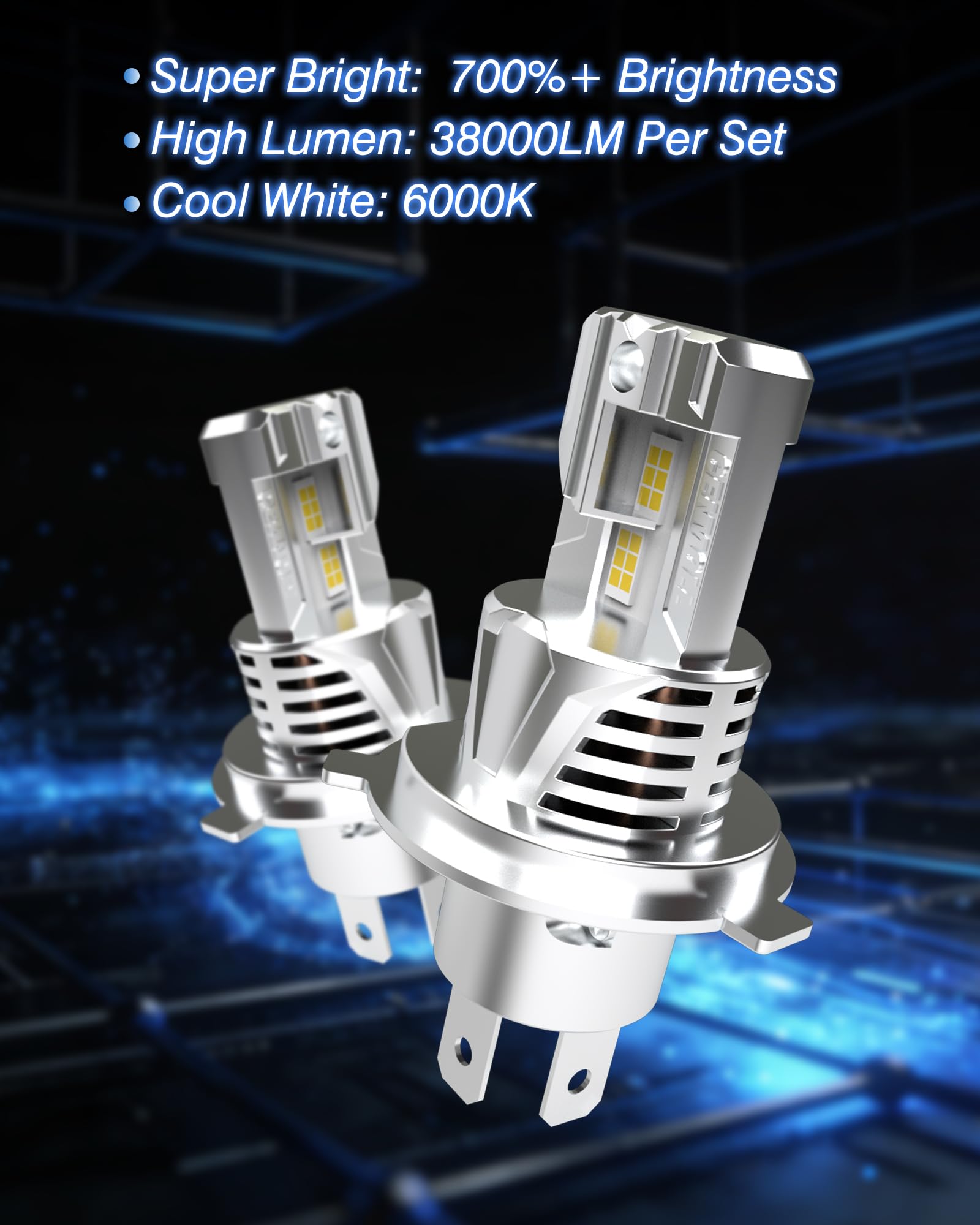 Lampadine H4 Led Auto, 140 W, 38.000 Lm, 6.000 K (Bianco Freddo) Luminosità Del 700%, 12 V, 24 V, Compatibile Con CAN-Bus, Lampadine Led H4 9003 HB2 Kit Di Sostituzione Alogena, 2 Pz