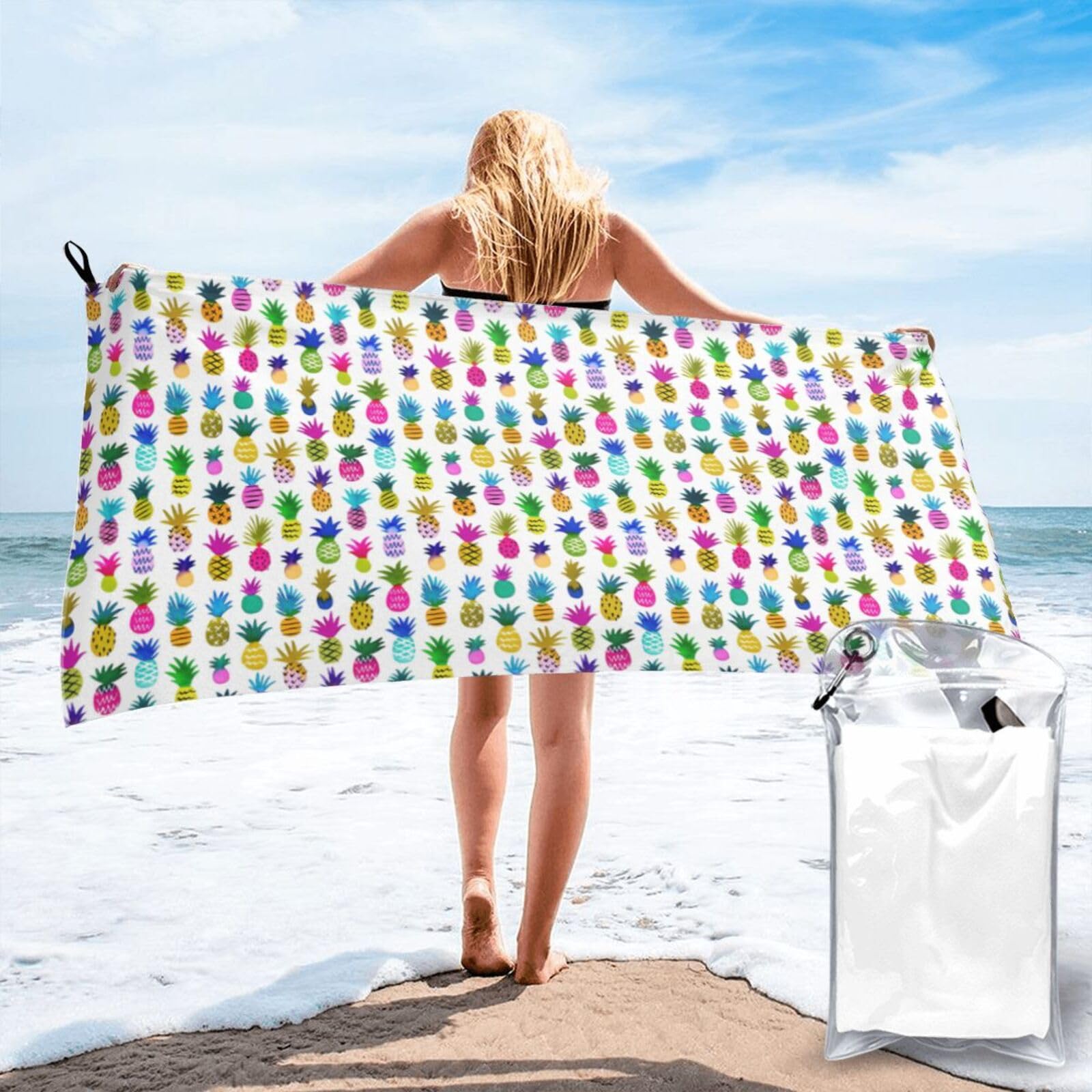 AYYQWE Colorful Pineapple Print Lightweight Towel For Men Women Travel Beach Camping Hiking Yoga Swimming Sports