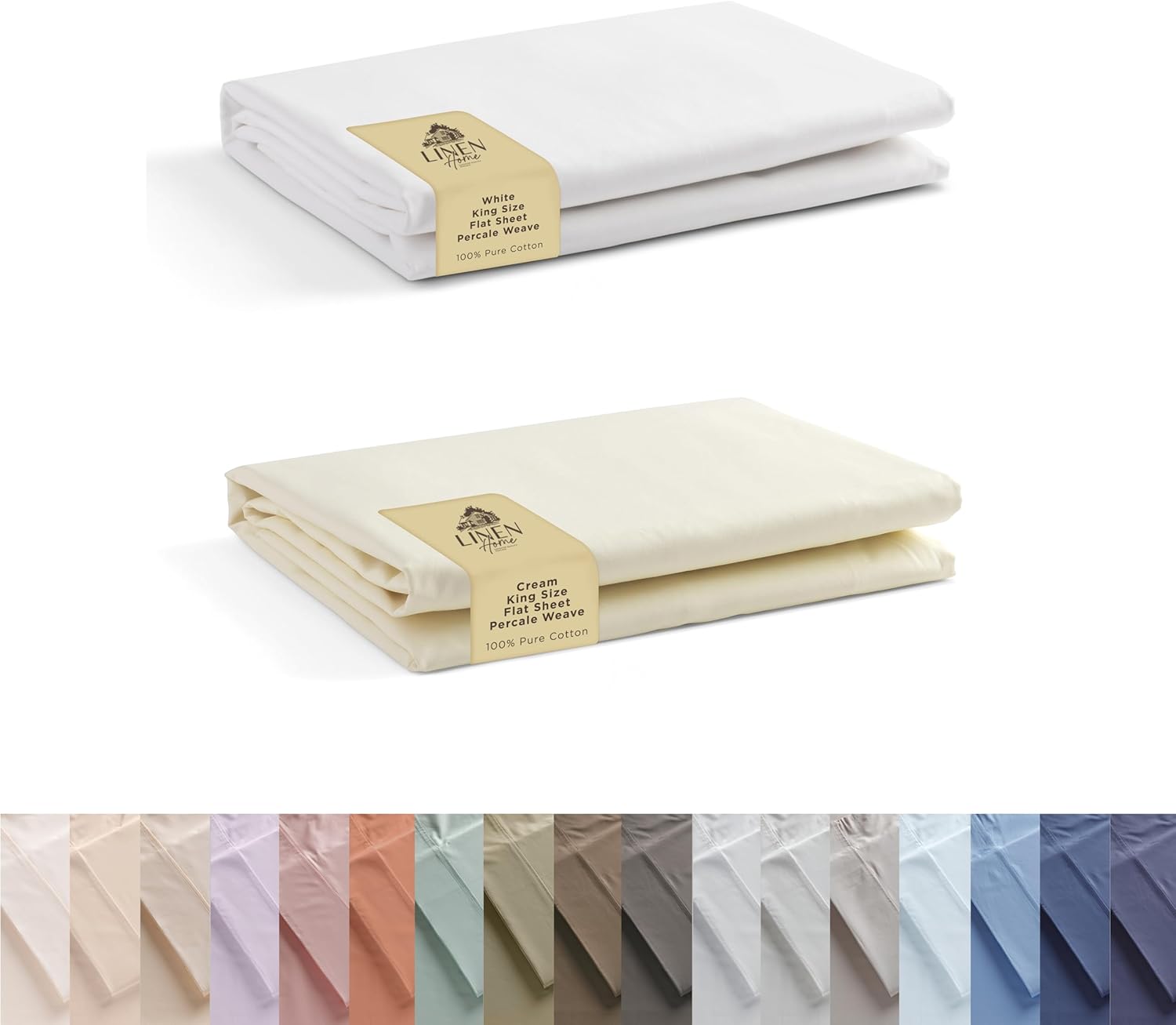 100% Cotton Combo Percale Flat Sheets King Size, White & Cream, 2 Flat Sheet- Crisp, Cool and Strong Bed Linen, Luxury Breathable Sheet