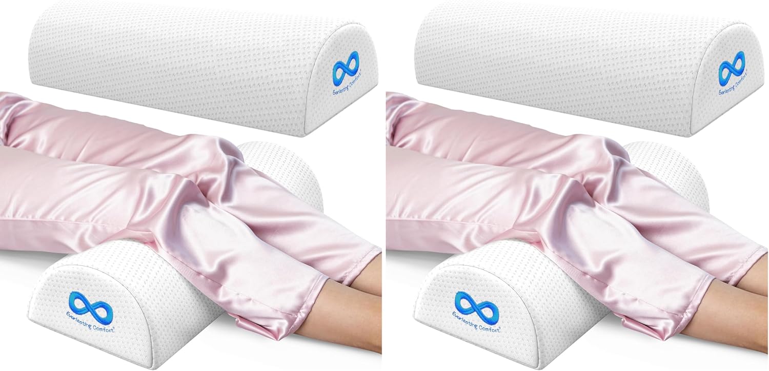 Everlasting Comfort Under Knee Pillow for Back Sleeping - Memory Foam Half Moon Leg Bolster Pillow for Back Pain, Thoracic Support (Pack of 2)