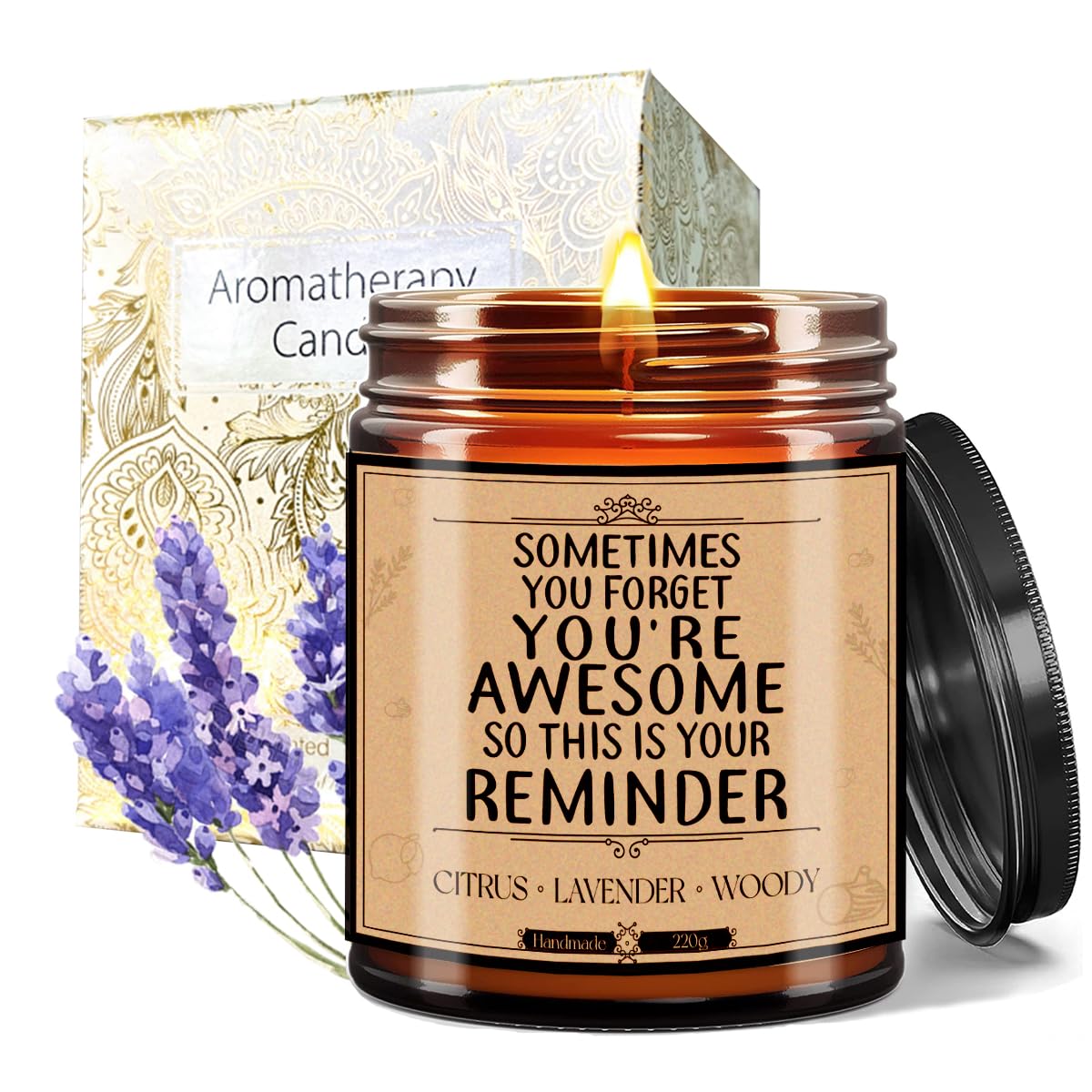 Lavender Scented Candle - Friend Gifts for Women, Funny & Inspirational, 9 oz, 50 Hour Burn Time