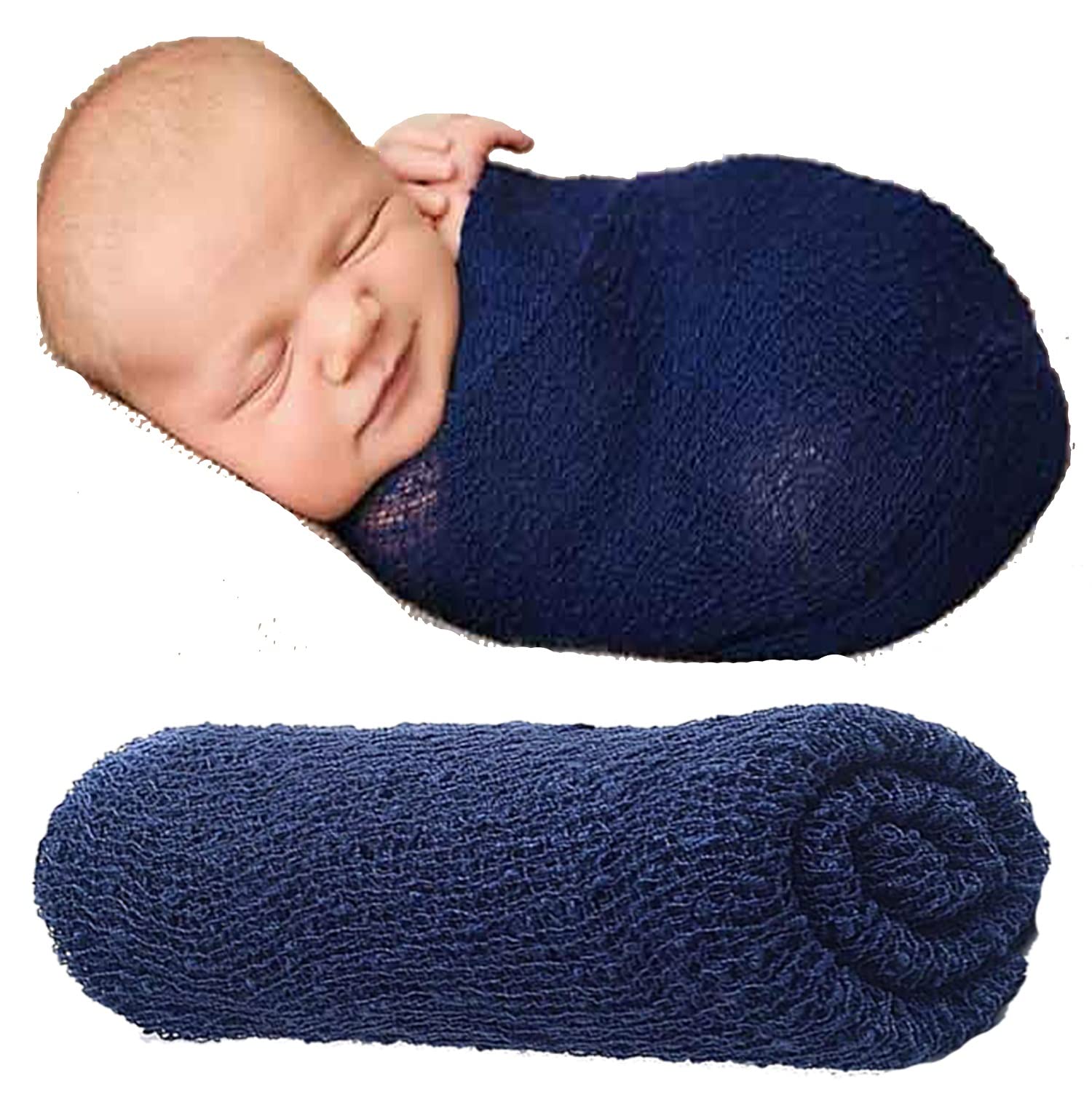Baby Photography Props Stretch Without Wrinkle, Anti-Pilling, Breathable Blanket Swaddle Wrap (Navy)