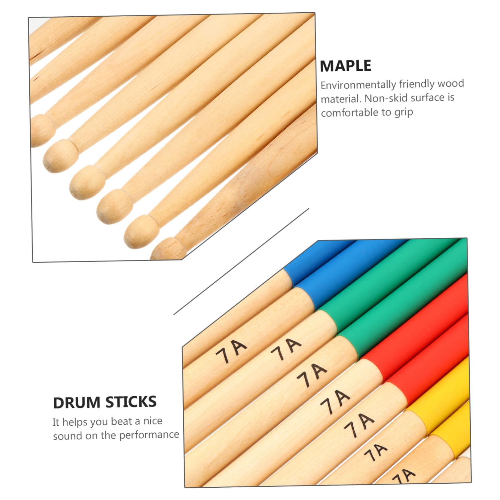 BESTonZON Baguettes de Batterie en Érable 7a Antidérapantes 6 Paires Multicolores pour Pratique Musicale et Performance en Groupe
