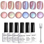RARJSM Nude Pink Purple Aurora Cat Eye Gel Nail Polish Set 6pcs Reflective Sparkly Diamond Ceramic Glitter Glass Cateye Gelpolish with Magnet Stick 7.5ml Curing Requires Soak Off for Home Salon