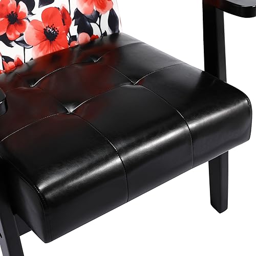 Miniatura 12 de HomeMiYN Sillón moderno de mediados de siglo de cuero artificial copetudo de 21.65 pulgadas de ancho, azul 2-Azul,Rojo -