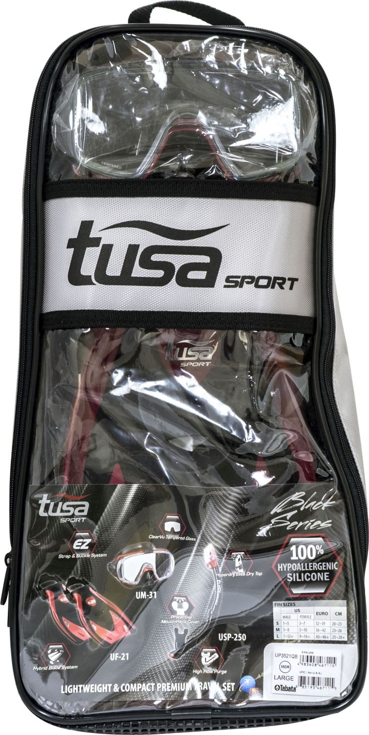 TUSA Schnorchelset Visio Travel - Taucherbrille Tauchmaske Trockenschnorchel Flossen Tasche Erwachsene