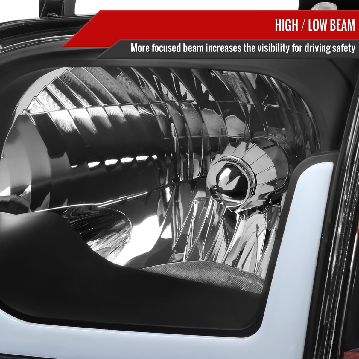 Switchback Sequential LED Bar Factory Style Headlights w/Corner Lamps (Black Housing/Clear Lens) Made for and Compatible with 2005-2006 Toyota Tundra/2005-2007 Sequoia