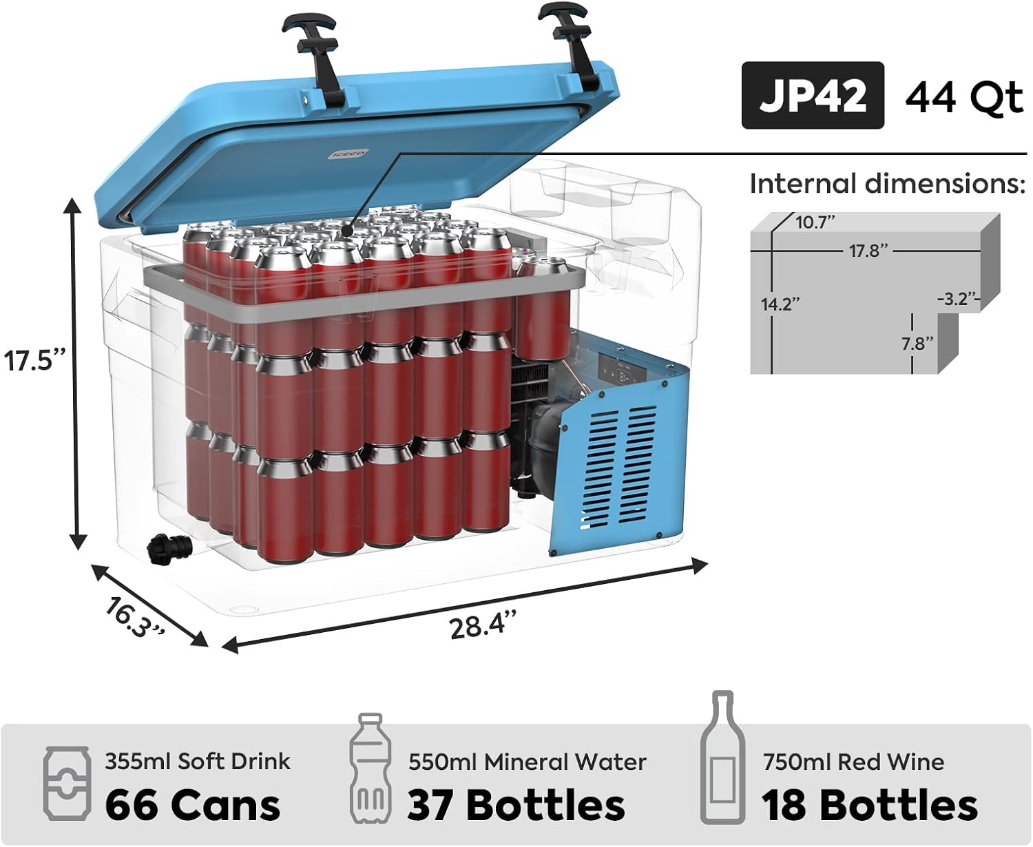 ICECO JP42 Pro, 3 in 1 Refrigerator, 12 Volt Portable Fridge Freezer Cooler, Powered by SECOP, Rotomolded Construction, 0℉~50℉, DC 12/24V, AC 110/240V (Blue)