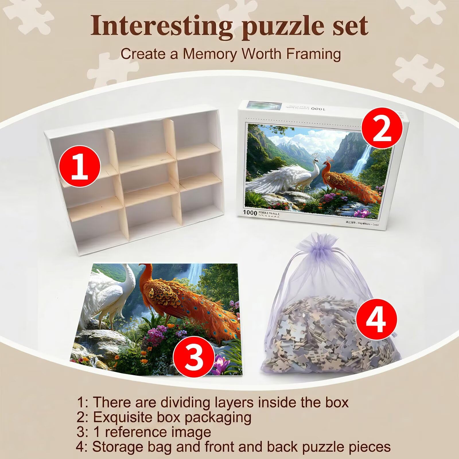 Paon Paysage-2 Puzzle 1000 Pièces pour Adultes, Format 75 x 50 cm, Challenge Casse-Tête de Famille, Loisirs Créatifs et Relaxation, Pièces Robustes avec Lettres au Dos, Décor Murale Salon f0-579