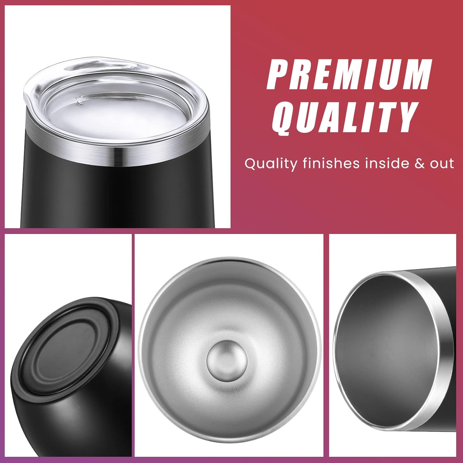 16 Pack Stainless Steel Wine Tumblers 12 oz Insulated Vacuum Wine Cup Set Double Wall Stainless Steel Stemless Mug Glasses for Coffee Soda Whiskey Outdoor Travel (Black) - Image 3