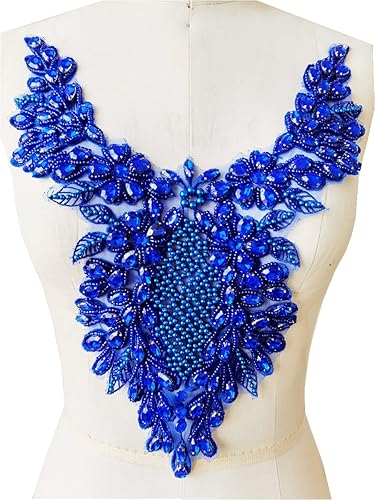 Miniatura 30 de Piedras de imitación hechas a mano de encaje apliques de costura a mano Parches Recorte para vestido Ropa Falda Escote Accesorios (negro)