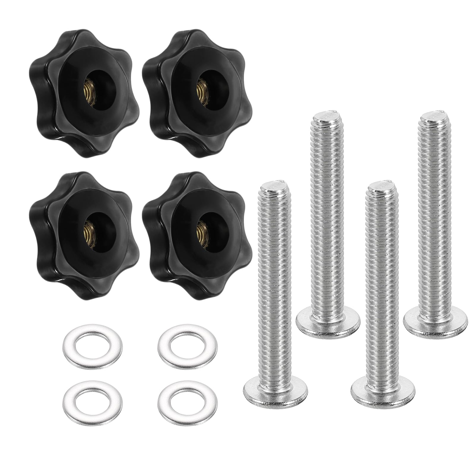 sourcing map 4 Sets Star Knob Kit, M6 Metric Thread 32mm Head Threaded 6-Star Knobs with M6 x 40mm Hex Socket Bolts & M6 Flat Washers, Clamping Handles Track Accessories for Woodworking Jigs