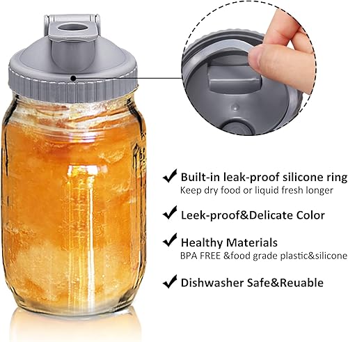 Miniatura 4 de Tapas para tarros Mason de boca regular, paquete de 4 tapas de plástico para verter con boquilla, tapas de conservas reutilizables con tapa abatible