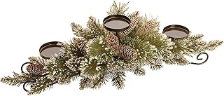 National Tree Company Company Artificial Christmas Centerpiece Includes 3 Candle Holders, Red Berries, Cones and Steel Base, 30 Inch, Glittery Pine