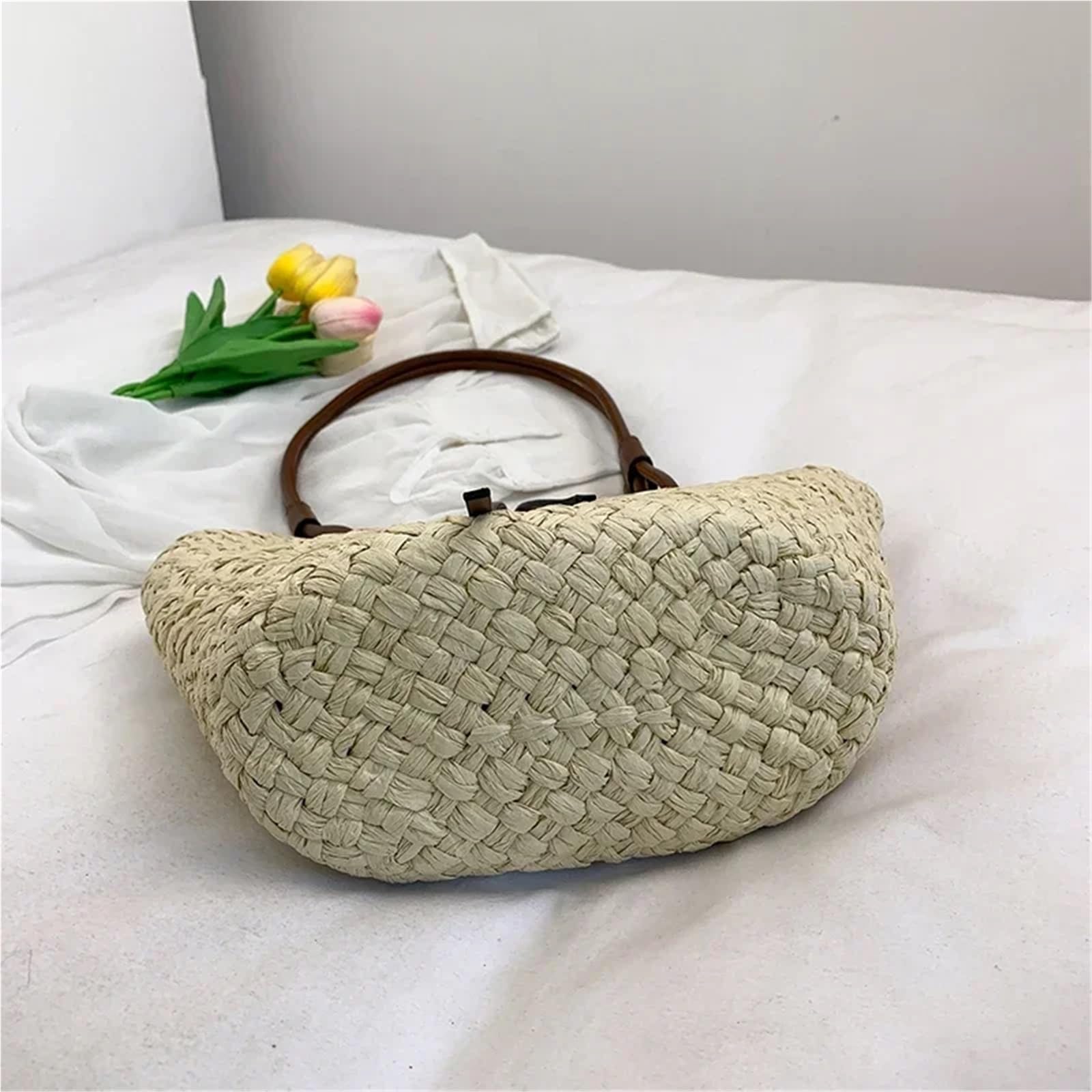 sac de plage tissé Sacs de panier tissés en osier d'été, sacs à main rotin for femmes, fourre-tout paille plage fait la, sac bandoulière kaki