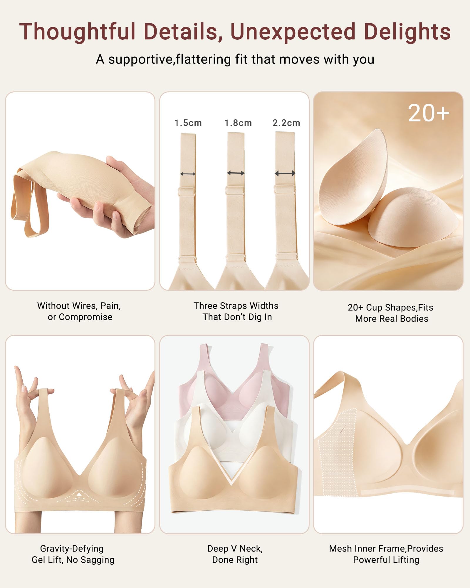 As Fairy 2026 Deep V Wireless Push Up Bras for Women Soft Support Bra with Lift Comfortable T-Shirt Bra for Daily Wear — view 6