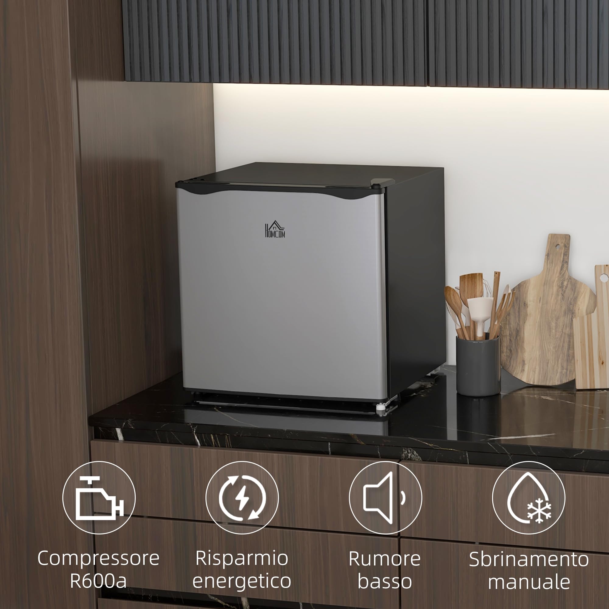 HOMCOM Mini Congelatore 35L, Congelatore Piccolo Silenzioso, Porta Reversibile, Libera Installazione, Temperatura Regolabile -14 ℃- -24℃, Ripiano Rimovibile, Freezer per Ufficio Hotel, 47x44.2x48.8 cm