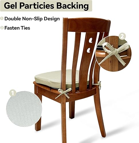 Miniatura 2 de Juego de 4 cojines para silla de comedor con lazos para sillas de comedor, de espuma viscoelástica, gruesas, 17 x 16.5 x 2 pulgadas, con funda