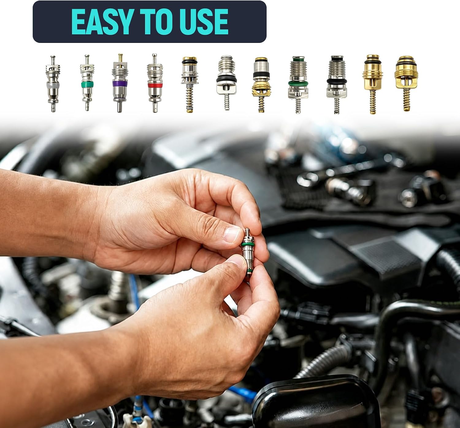 102Pcs Air Conditioning Valve Core Accessories Kit, A/C R12 R134a Refrigeration Tire Valve Stem with Double Head Remover, Air Conditioning Refrigeration Tire Valve Stem Cores Repair Tool