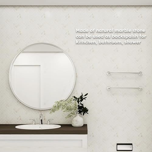 Miniatura 4 de Diflart Calacatta - Azulejo Mosiac de mármol dorado de 1 x 3 pulgadas para salpicaduras de cocina y baño, pulido, paquete de 5 hojas