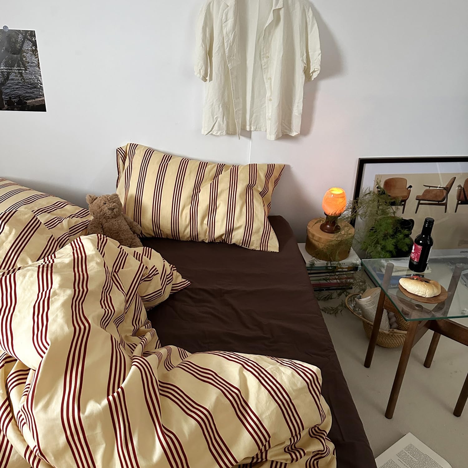 mixinni Retro Striped Duvet Cover Set Queen - 100% Natural Cotton 3-Piece Vintage Red Stripes Pattern Printed Bedding Set, Soft Breathable Comforter Cover with Zipper Closure & Corner Ties, Queen Size - Image 6