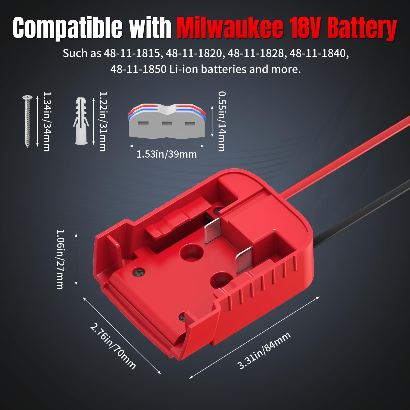 Paquete de 2 adaptadores de rueda de alimentación compatibles con Milwaukee 18 V adaptador de batería con corte de bajo voltaje para juguetes de coche RC DIY