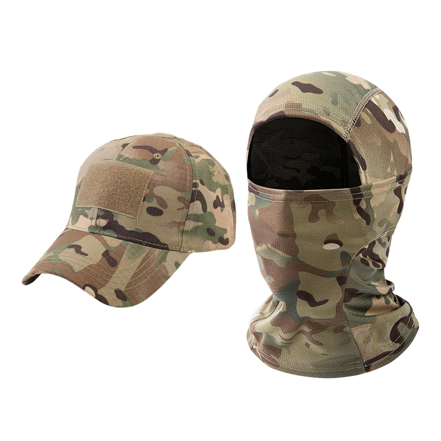 1 Piece Camo Peaked Cap with 1 Piece Camo Neck Gaiter, Tactical Camouflage Neck Gaiter, Outdoor Sun Protection Hat, Suitable for Running, Fishing, Hunting, Mountaineering and Camping