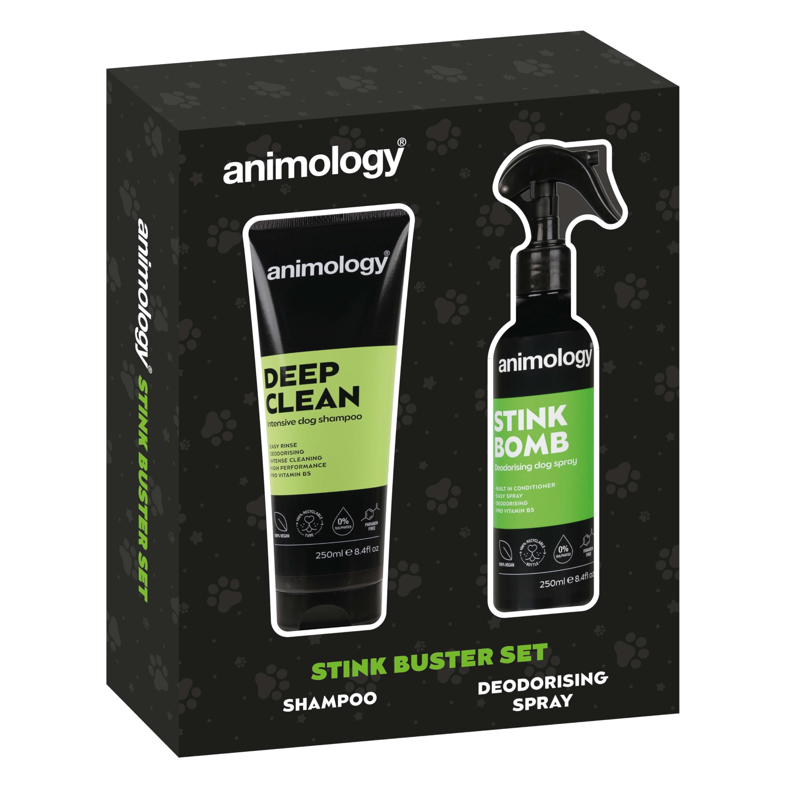Animology Stink Buster Set, Dog Grooming Gift Set with Deep Clean Shampoo and Stink Bomb Deodorising Spray