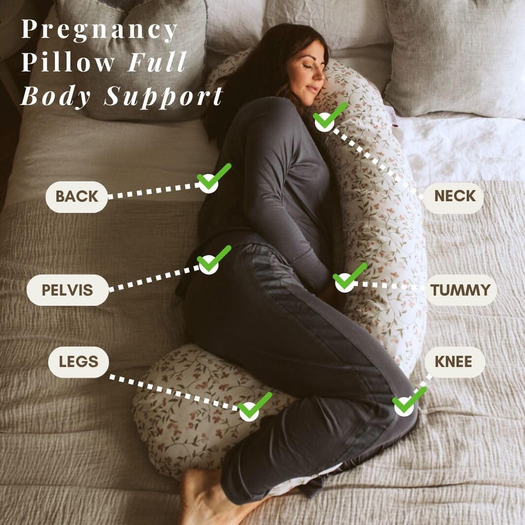 BellaMoon Almohada de embarazo 3 en 1, soporte de almohada de cuerpo completo para mujeres embarazadas, almohadas de embarazo ajustables en forma de C para dormir, amamantar y tumbona para bebé, funda