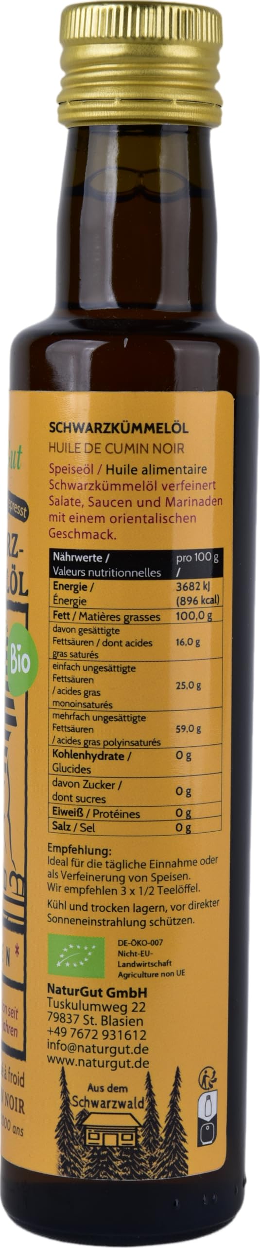 Olio di cumino nero biologico 100% genuino- nigella sativa dall'Egitto 250ml