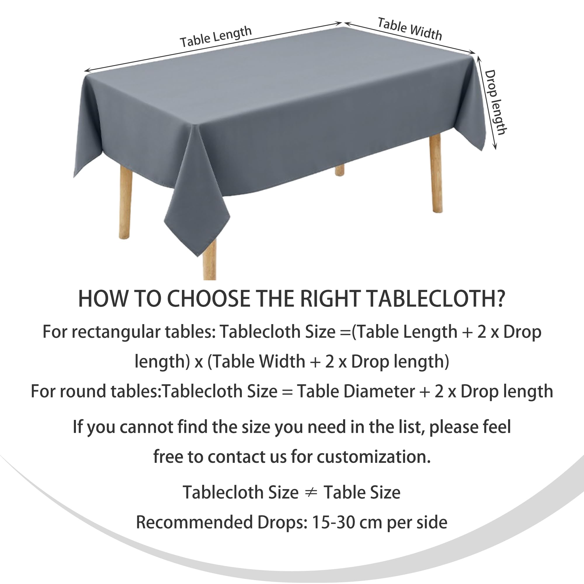 Hule Antimanchas 110 x 250 cm Repelente Al Agua, Antimanchas, Lavable Manteles Mesa Rectangular Resistente y Fácil de Limpiar para Banquetes para Todo El Año, Gris Claro