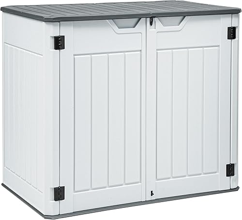 YITAHOME Cobertizo de almacenamiento horizontal grande para exteriores, cobertizo de herramientas de resina de 47 pies cúbicos sin estante,