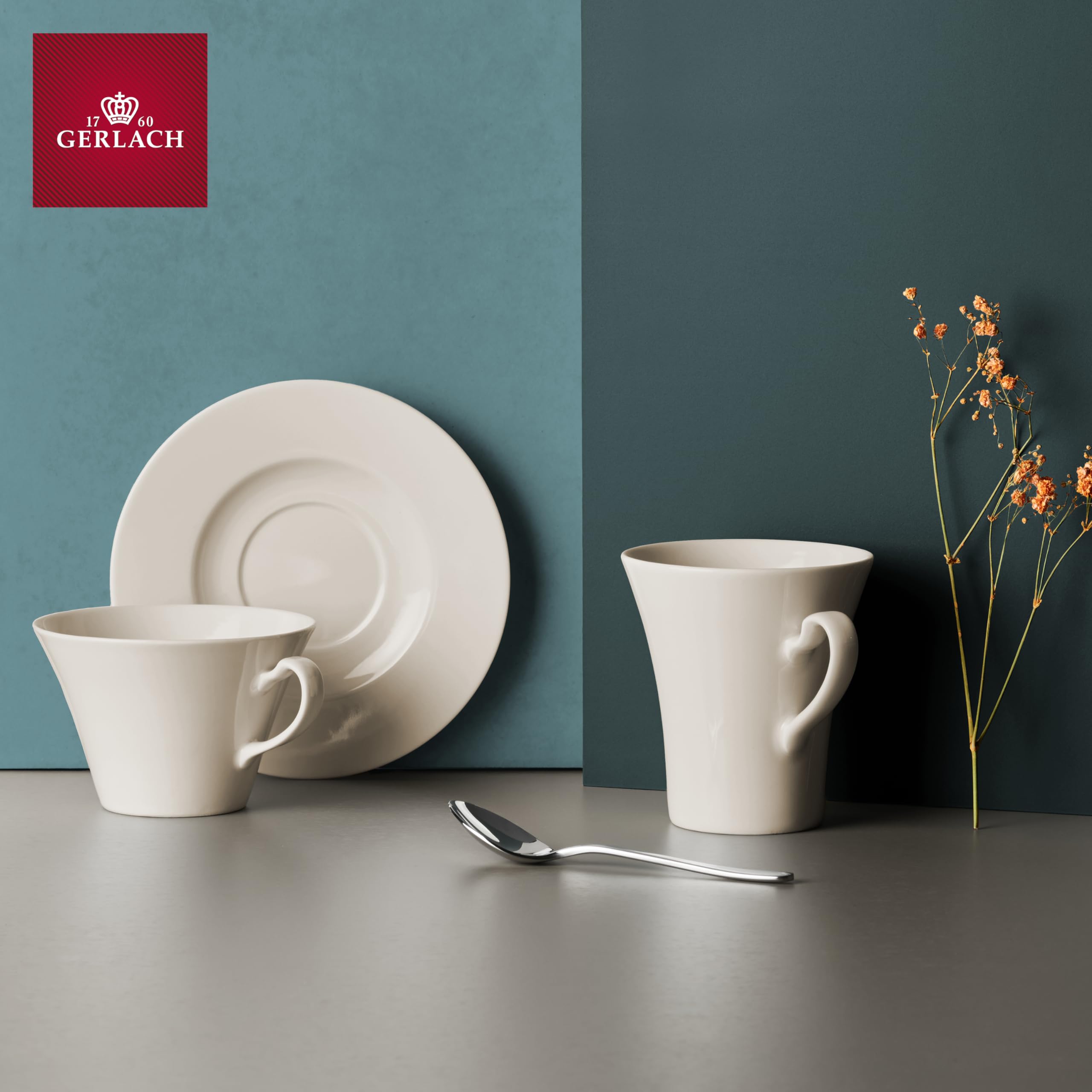 Gerlach Muza Tassen-Set Mit Untertassen 12-Teilig Kaffeetassen 6 Stk Kaffeetasse Teetasse Aus Porzellan Kaffeeservice Für 6 Personen Kaffeebecher Elfenbeinfarbe 250ml