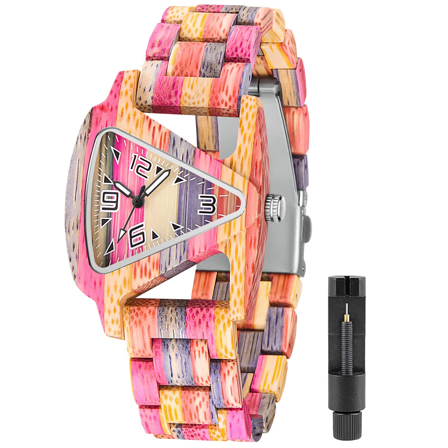 TiongWomens Wooden Watch with All Wood Strap Analog Classic Design Colorful Bamboo Ladies Watches for Women, Couples