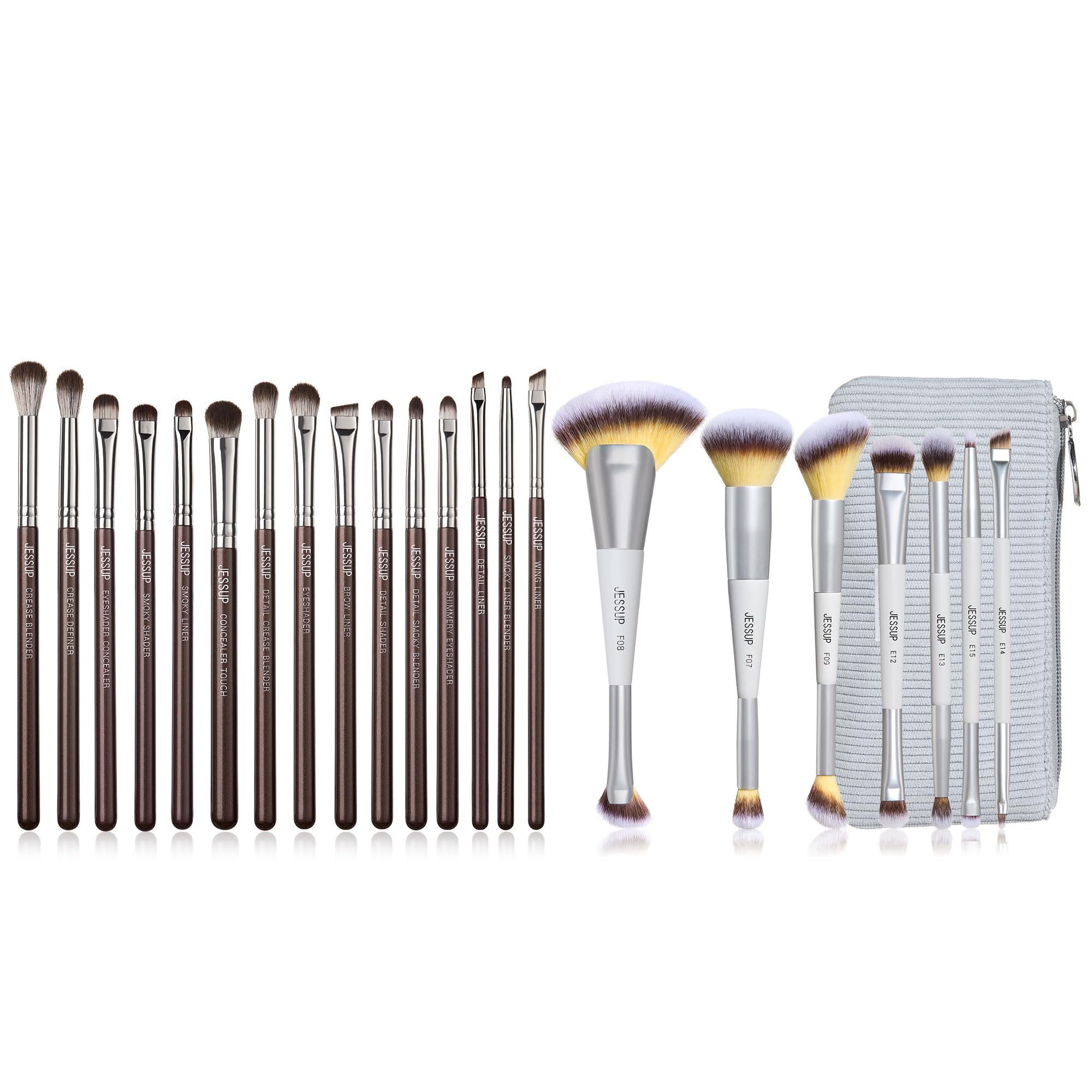 Jessup Pinceaux Maquillage Yeux Professionnels Lot 15 Pinceau Yeux Marron et Pinceaux Maquillages Double Embout Set avec Pochette